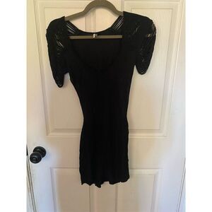Topshop Women's Black Backless Fringe Sleeve Short Dress Size 4